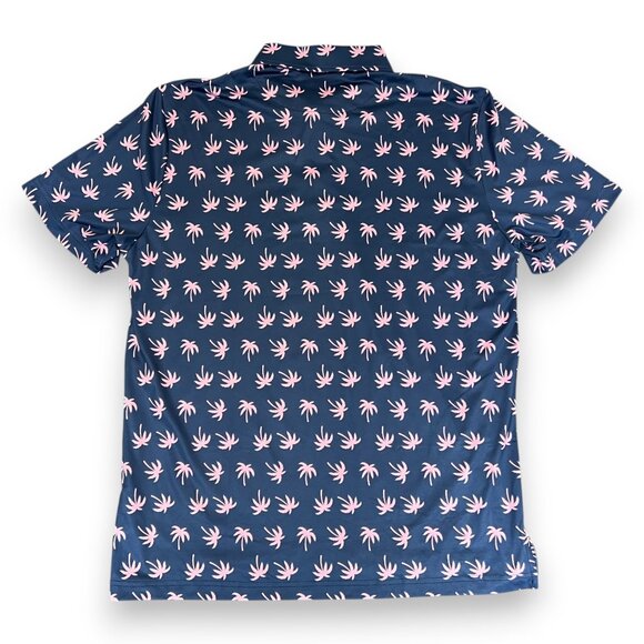 Bermies Men's Navy & Pink Palm Tree Polo Size Medium - Picture 4 of 5